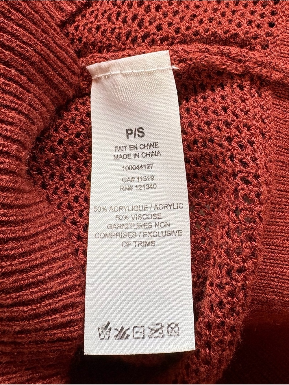 Dynamite, Rust Open Knit Mock Neck Sweater Stretch Pullover, Small - Picture 7 of 8